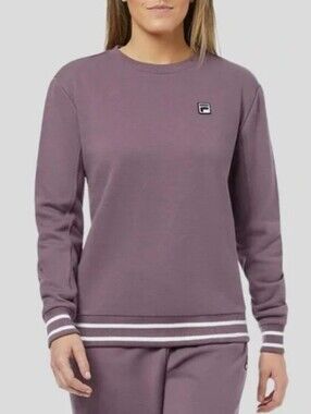 Fila Vintage French Terry Crewneck Sweater Plum Purple Striped Hem Medium